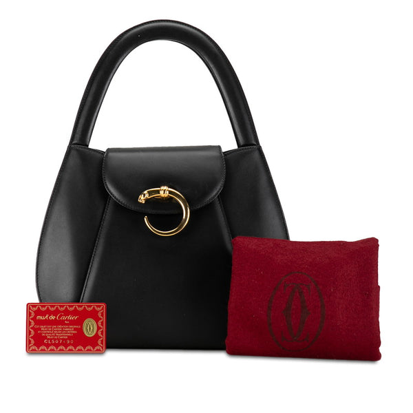 カルティエ パンテール ハンドバッグ ブラック ゴールド レザー レディース CARTIER 【中古】