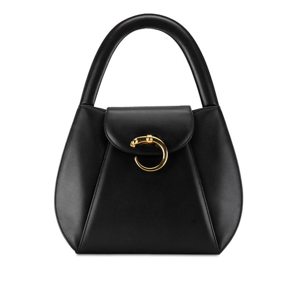 カルティエ パンテール ハンドバッグ ブラック ゴールド レザー レディース CARTIER 【中古】