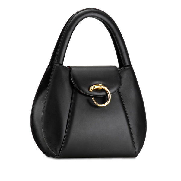 カルティエ パンテール ハンドバッグ ブラック ゴールド レザー レディース CARTIER 【中古】