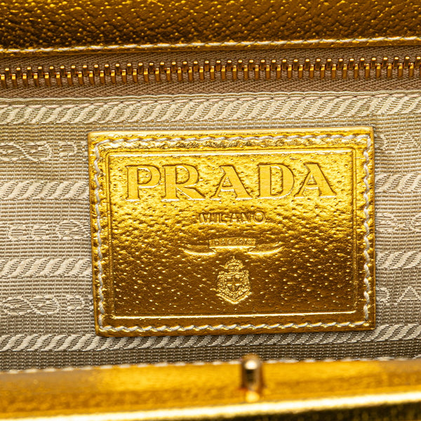 プラダ 三角ロゴプレート ハンドバッグ ベージュ ゴールド ストロー レザー レディース PRADA 【中古】