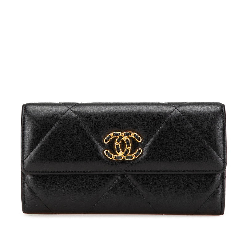 シャネル シャネル19 ココマーク チェーン 長財布 AP0955 ブラック ラムスキン レディース CHANEL 【中古】