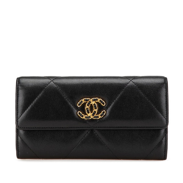 シャネル シャネル19 ココマーク チェーン 長財布 AP0955 ブラック ラムスキン レディース CHANEL 【中古】