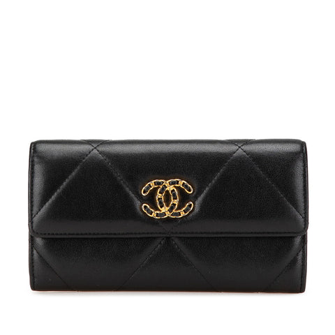 シャネル シャネル19 ココマーク チェーン 長財布 AP0955 ブラック ラムスキン レディース CHANEL 【中古】