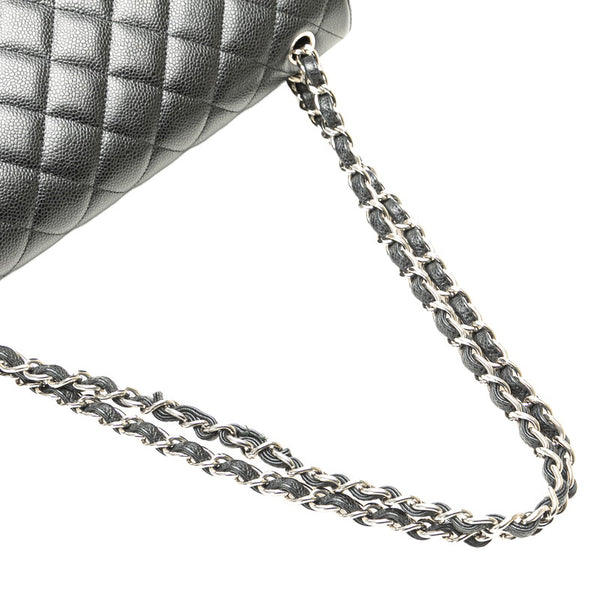 シャネル マトラッセ ダブルフラップ ココマーク チェーン ショルダーバッグ ブラック キャビアスキン レディース CHANEL 【中古】