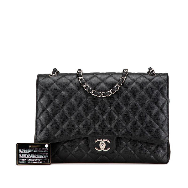 シャネル マトラッセ ダブルフラップ ココマーク チェーン ショルダーバッグ ブラック キャビアスキン レディース CHANEL 【中古】