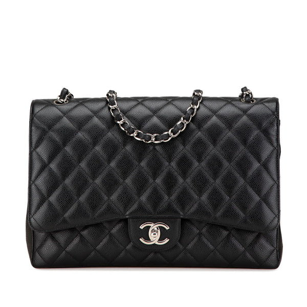 シャネル マトラッセ ダブルフラップ ココマーク チェーン ショルダーバッグ ブラック キャビアスキン レディース CHANEL 【中古】
