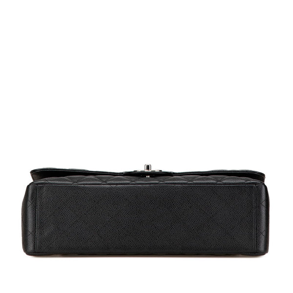 シャネル マトラッセ ダブルフラップ ココマーク チェーン ショルダーバッグ ブラック キャビアスキン レディース CHANEL 【中古】