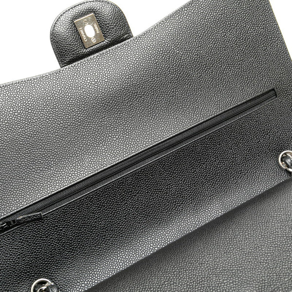 シャネル マトラッセ ダブルフラップ ココマーク チェーン ショルダーバッグ ブラック キャビアスキン レディース CHANEL 【中古】
