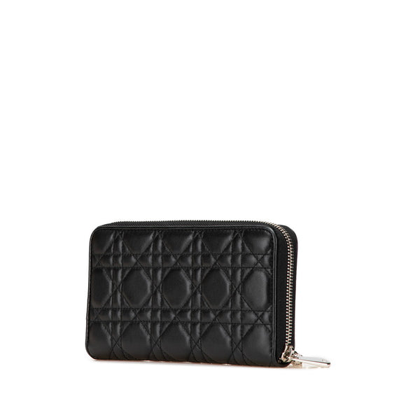 ディオール レディディオール カナージュ ラウンドファスナー 長財布 ブラック ラムスキン レディース Dior 【中古】