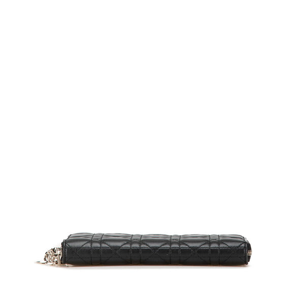 ディオール レディディオール カナージュ ラウンドファスナー 長財布 ブラック ラムスキン レディース Dior 【中古】