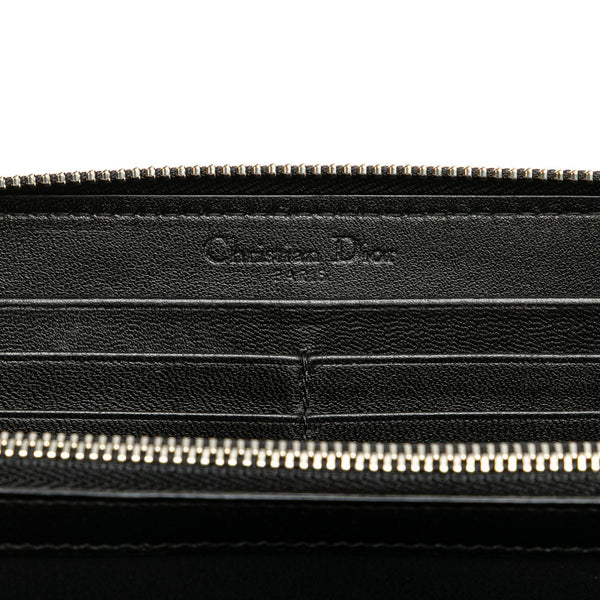ディオール レディディオール カナージュ ラウンドファスナー 長財布 ブラック ラムスキン レディース Dior 【中古】