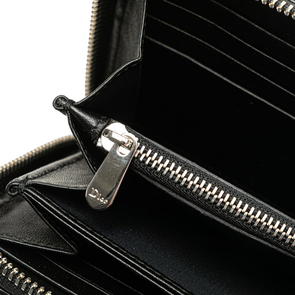ディオール レディディオール カナージュ ラウンドファスナー 長財布 ブラック ラムスキン レディース Dior 【中古】