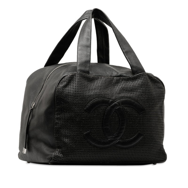 シャネル ココマーク ボストンバッグ ブラック マットキャビアスキン パンチングレザー レディース CHANEL 【中古】