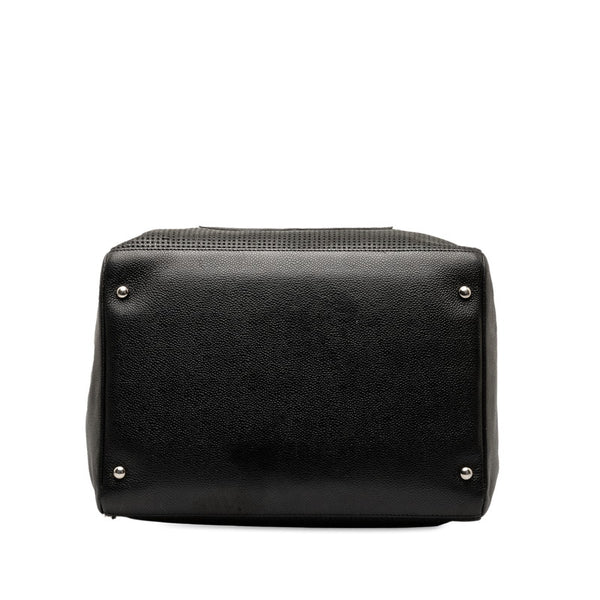 シャネル ココマーク ボストンバッグ ブラック マットキャビアスキン パンチングレザー レディース CHANEL 【中古】