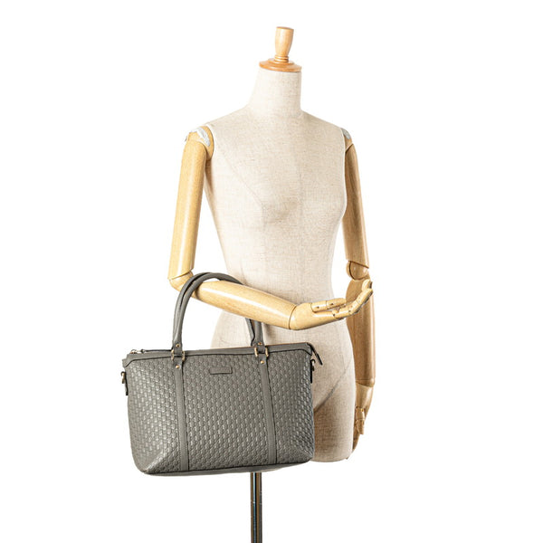 グッチ マイクロ グッチシマ ショルダーバッグ トートバッグ 449656 グレー レザー レディース GUCCI 【中古】