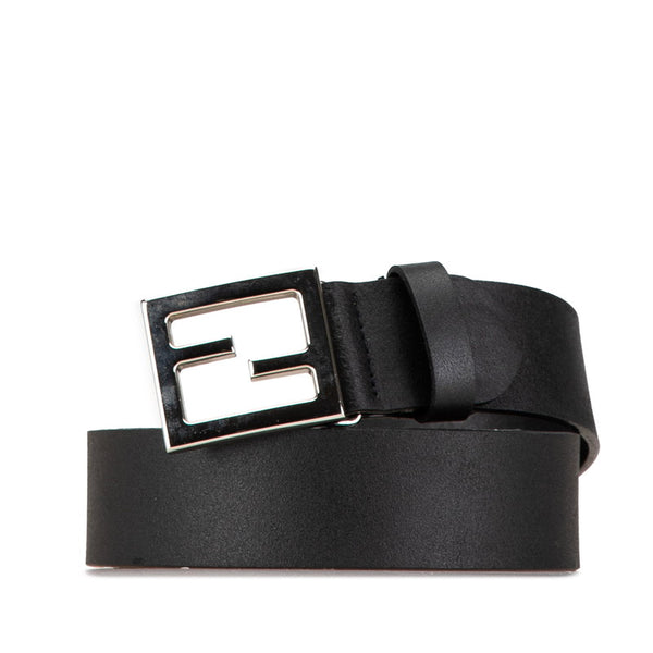 フェンディ ロゴバックル ベルト 110/125 ブラック シルバー レザー メンズ FENDI 【中古】