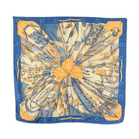 エルメス カレ90 soleil de soie シルクの太陽 スカーフ ブルー ベージュ マルチカラー シルク レディース HERMES 【中古】