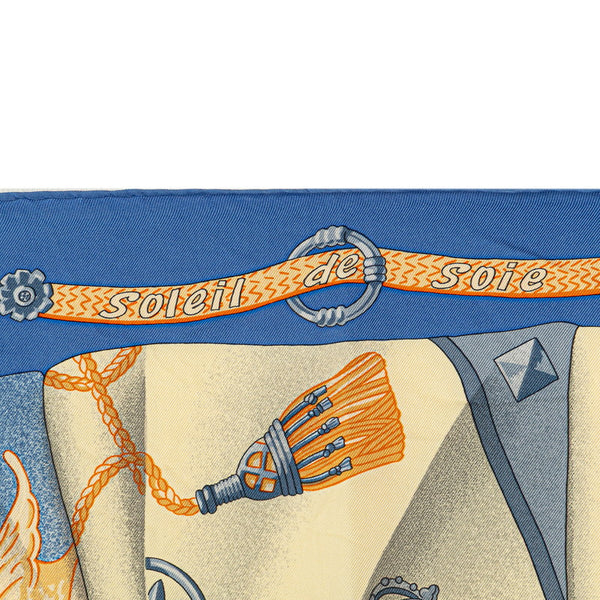 エルメス カレ90 soleil de soie シルクの太陽 スカーフ ブルー ベージュ マルチカラー シルク レディース HERMES 【中古】