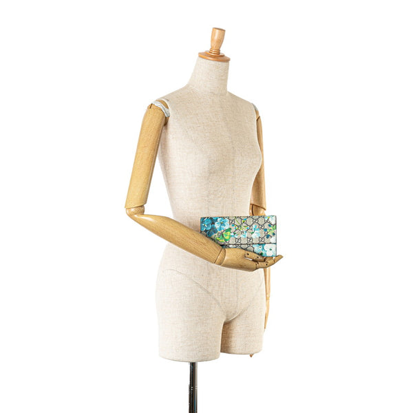 グッチ GGブルームス フローラ フラワー 花 長財布 コンチネンタルウォレット 404070 ベージュ ブルー PVC レザー レディース GUCCI 【中古】