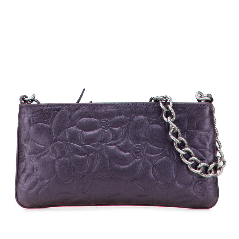 シャネル カメリア チェーン ハンドバッグ パープル ラムスキン レディース CHANEL 【中古】