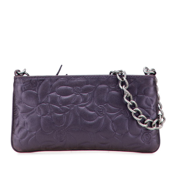 シャネル カメリア チェーン ハンドバッグ パープル ラムスキン レディース CHANEL 【中古】