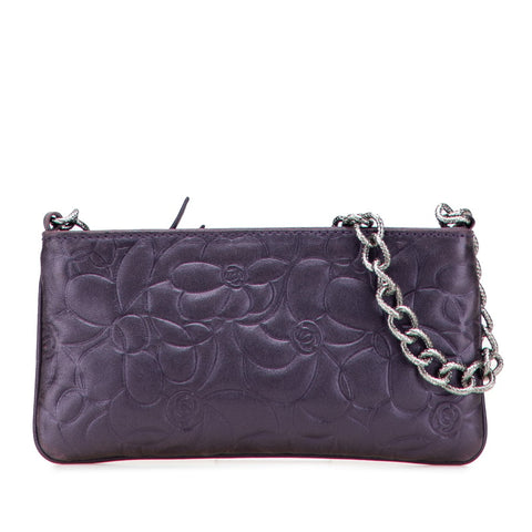 シャネル カメリア チェーン ハンドバッグ パープル ラムスキン レディース CHANEL 【中古】