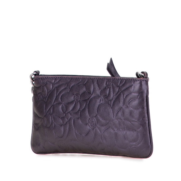 シャネル カメリア チェーン ハンドバッグ パープル ラムスキン レディース CHANEL 【中古】