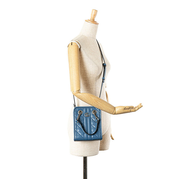 グッチ GGマーモント キルティング ミニ ハンドバッグ ショルダーバッグ 2WAY 696123 ブルー レザー レディース GUCCI 【中古】