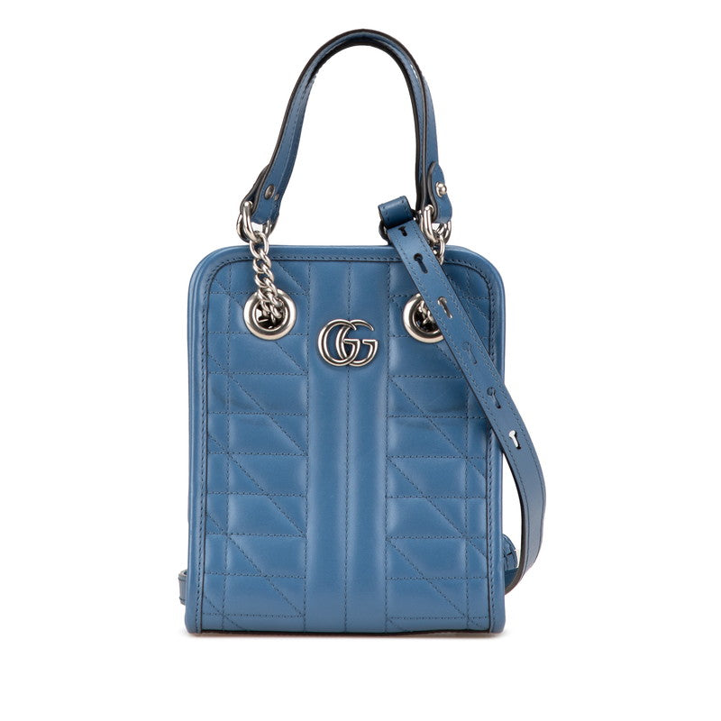 グッチ GGマーモント キルティング ミニ ハンドバッグ ショルダーバッグ 2WAY 696123 ブルー レザー レディース GUCCI 【中古】