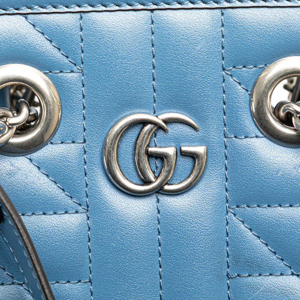 グッチ GGマーモント キルティング ミニ ハンドバッグ ショルダーバッグ 2WAY 696123 ブルー レザー レディース GUCCI 【中古】