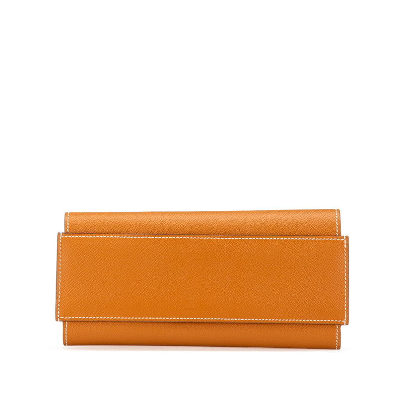 エルメス パッサンロング 長財布 ブラウン ゴールド ヴォーエプソン レディース HERMES 【中古】