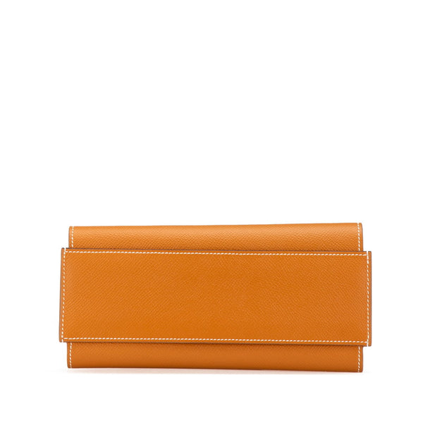 エルメス パッサンロング 長財布 ブラウン ゴールド ヴォーエプソン レディース HERMES 【中古】