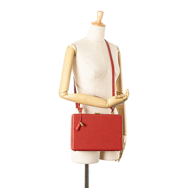 フェンディ ミニトランク アタッシュケース ショルダーバッグ 2WAY レッド レザー レディース FENDI 【中古】