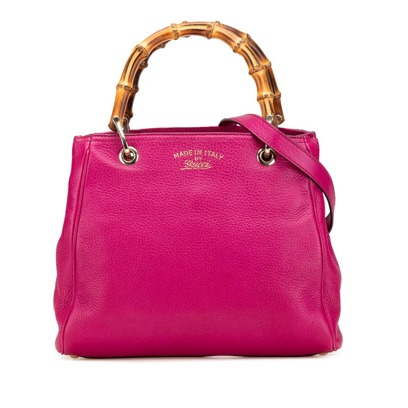 グッチ バンブー ハンドバッグ ショルダーバッグ 2WAY 336032 ピンク ブラウン レザー レディース GUCCI 【中古】
