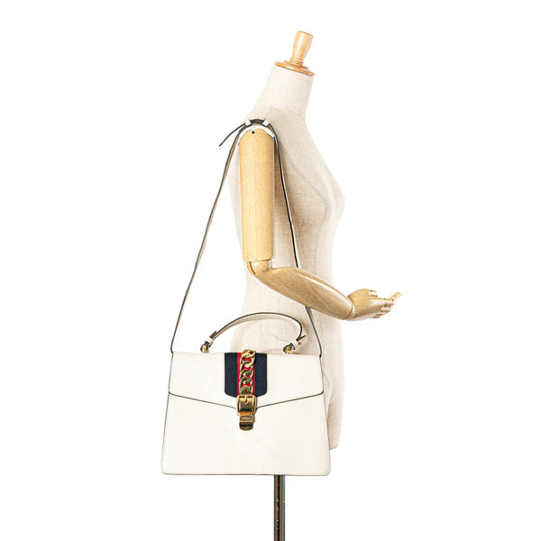 グッチ シルヴィ ミディアム ハンドバッグ ショルダーバッグ 2WAY 431665 ホワイト マルチカラー レザー レディース GUCCI 【中古】