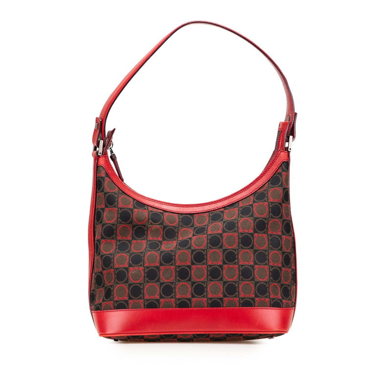 サルヴァトーレフェラガモ ガンチーニ ワンショルダーバッグ ブラック レッド キャンバス レザー レディース Salvatore Ferragamo 【中古】