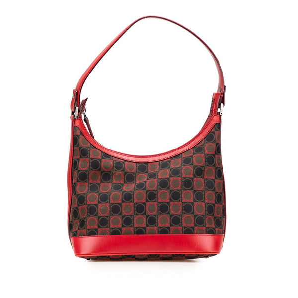 サルヴァトーレフェラガモ ガンチーニ ワンショルダーバッグ ブラック レッド キャンバス レザー レディース Salvatore Ferragamo 【中古】