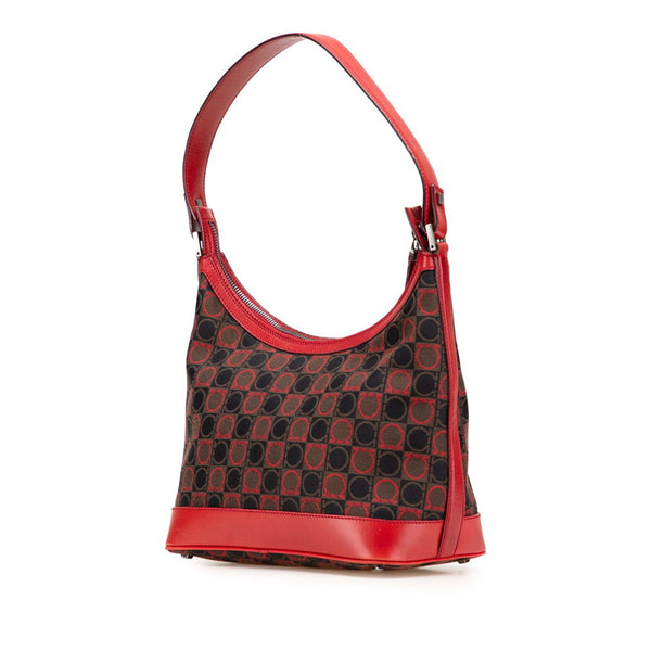 サルヴァトーレフェラガモ ガンチーニ ワンショルダーバッグ ブラック レッド キャンバス レザー レディース Salvatore Ferragamo 【中古】