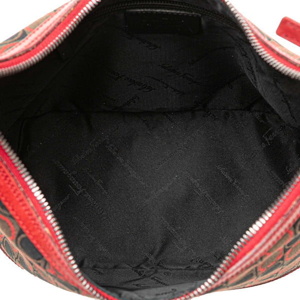 サルヴァトーレフェラガモ ガンチーニ ワンショルダーバッグ ブラック レッド キャンバス レザー レディース Salvatore Ferragamo 【中古】