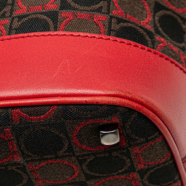 サルヴァトーレフェラガモ ガンチーニ ワンショルダーバッグ ブラック レッド キャンバス レザー レディース Salvatore Ferragamo 【中古】