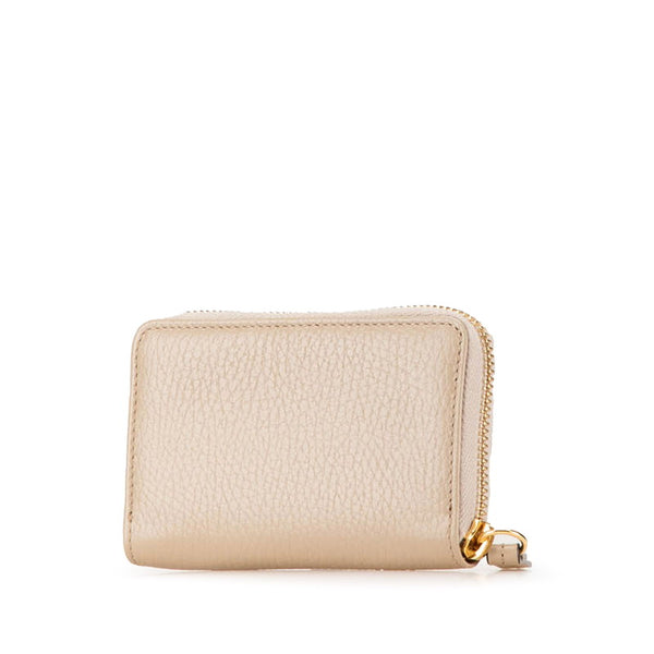 グッチ ダブルG ラウンドファスナー コインケース 小銭入れ 644412 ベージュ ゴールド レザー レディース GUCCI 【中古】