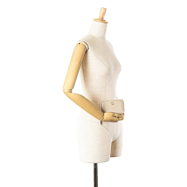 グッチ ダブルG ラウンドファスナー コインケース 小銭入れ 644412 ベージュ ゴールド レザー レディース GUCCI 【中古】