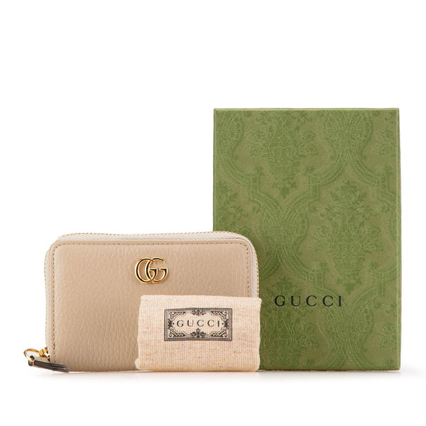 グッチ ダブルG ラウンドファスナー コインケース 小銭入れ 644412 ベージュ ゴールド レザー レディース GUCCI 【中古】