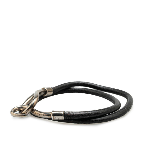 エルメス ジャンボ ブレスレット 2連 チョーカー ブラック シルバー レザー メタル レディース HERMES 【中古】