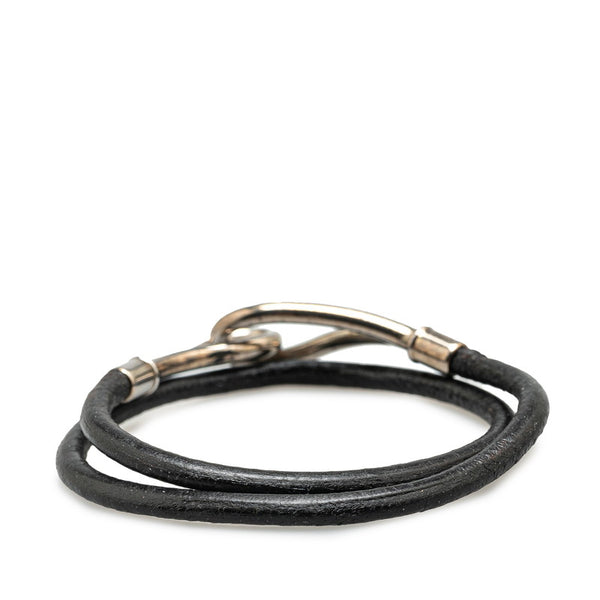 エルメス ジャンボ ブレスレット 2連 チョーカー ブラック シルバー レザー メタル レディース HERMES 【中古】