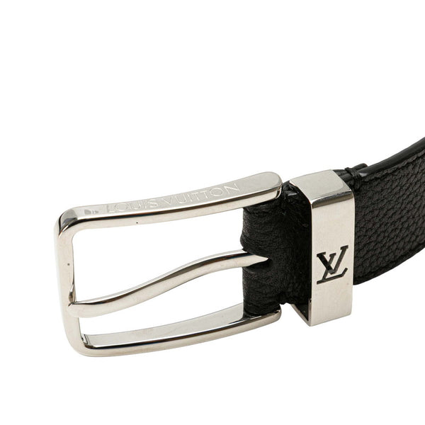 ルイ ヴィトン サンチュール ポンヌフ ベルト 80/32 M6066 ブラック シルバー レザー メタル メンズ LOUIS VUITTON 【中古】
