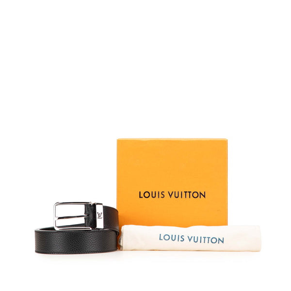 ルイ ヴィトン サンチュール ポンヌフ ベルト 80/32 M6066 ブラック シルバー レザー メタル メンズ LOUIS VUITTON 【中古】