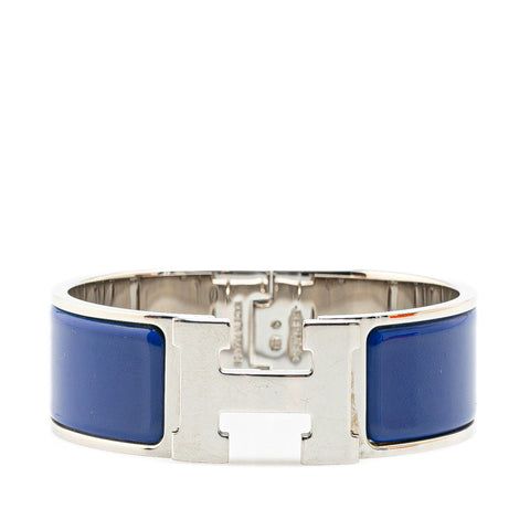 エルメス クリッククラックH GM バングル シルバー ブルー メタル レディース HERMES 【中古】