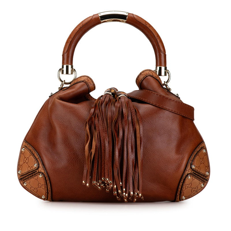 グッチ グッチシマ インディ フリンジ ハンドバッグ ショルダーバッグ 2WAY 185566 ブラウン レザー レディース GUCCI 【中古】