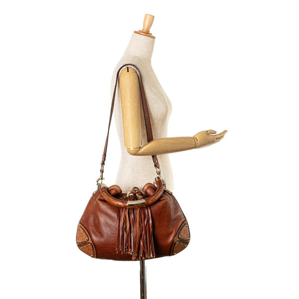 グッチ グッチシマ インディ フリンジ ハンドバッグ ショルダーバッグ 2WAY 185566 ブラウン レザー レディース GUCCI 【中古】